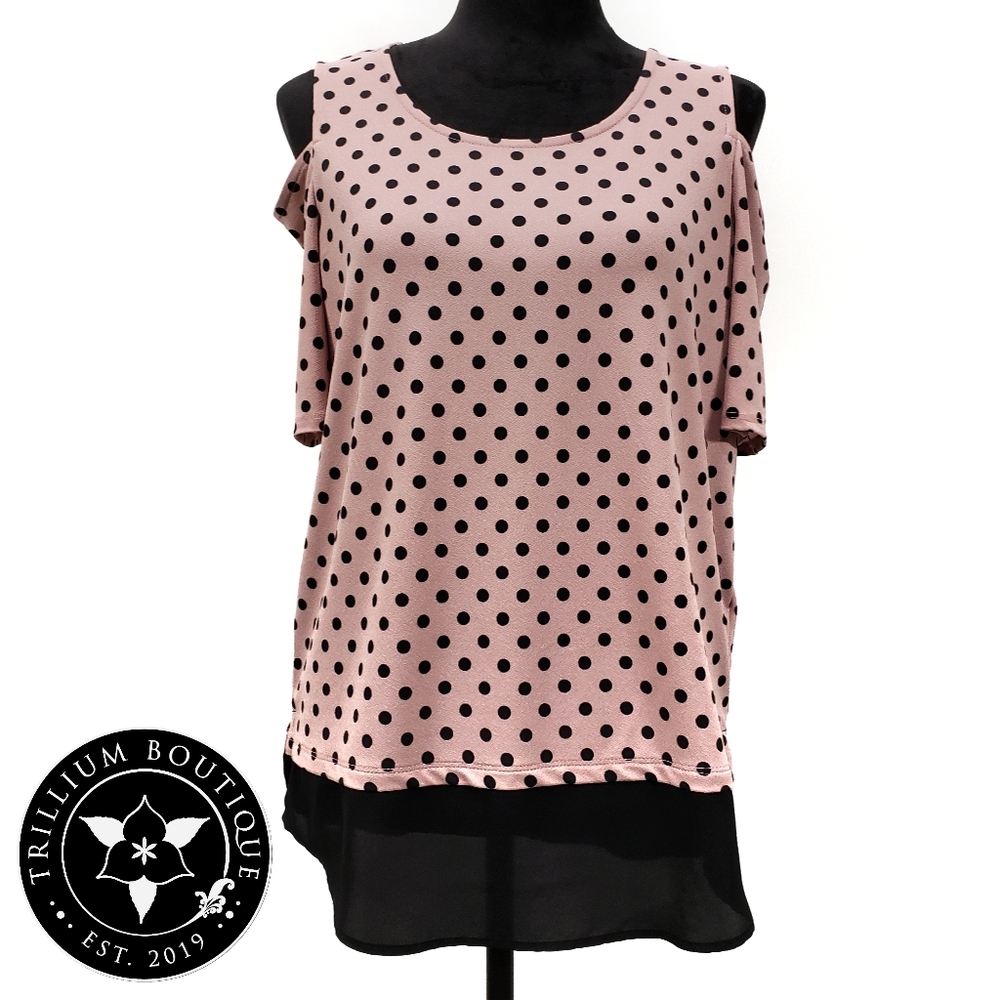Adrianna Papell Cold-Shoulder Polka Dot Top Medium - Picture 2 of 7